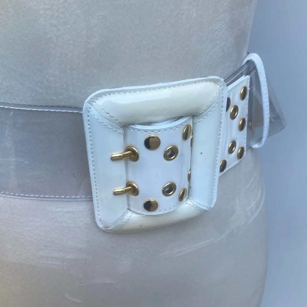 Wide clear white White and Gold Women's Belt